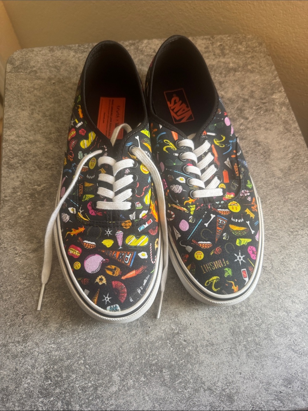 Vans Black Low-Top Sneakers with Neon Multi-Icon Print